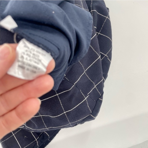 PEARL Lela Rose Navy Blue Checkered Plaid Long Sleeve Collared Minimal Jumpsuit - Picture 11 of 13